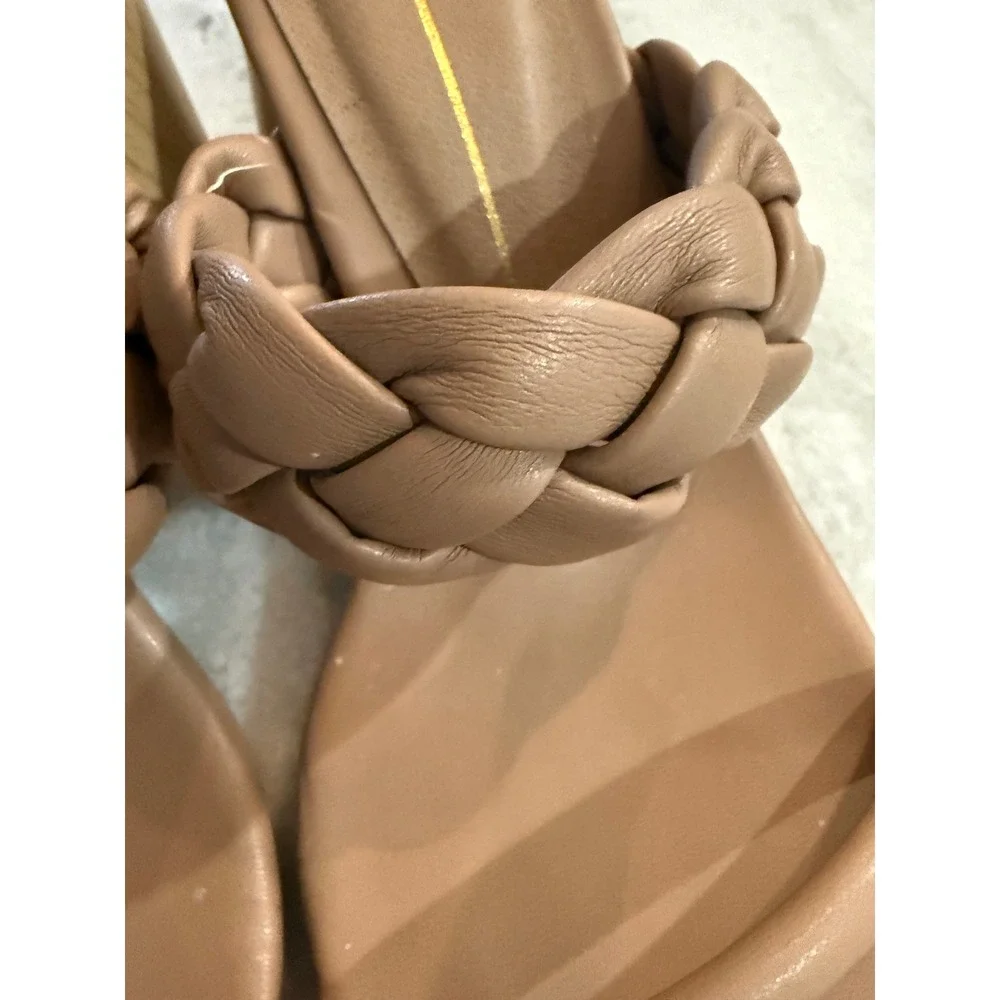 Dolce Vita Paily Braided‎ Block Heel Sandals Tan Nude Square Toe Mule Size 9